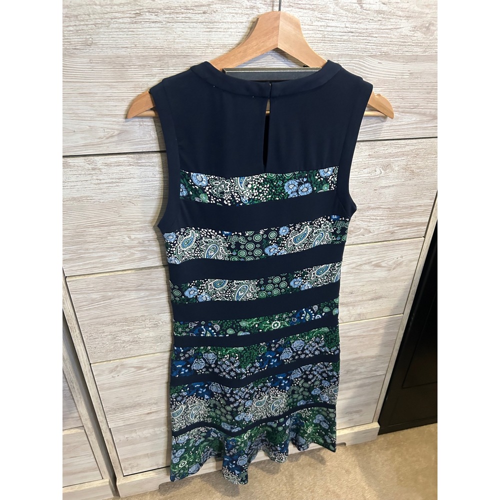 Michael Kors Navy Blue Paisley Floral Patchwork Stripe Sleeveless Dress XS - Picture 5 of 6